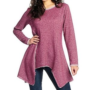 French Terry Knit Long Sleeve Raw‎ Edge Hem Sharkbite Tunic